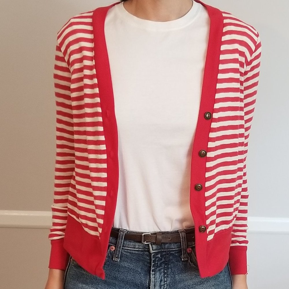 BDG Red and White Striped Cardigan